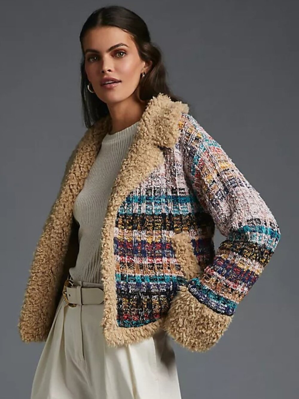 By Anthropologie Cropped Multicolor Sweater Coat Like New